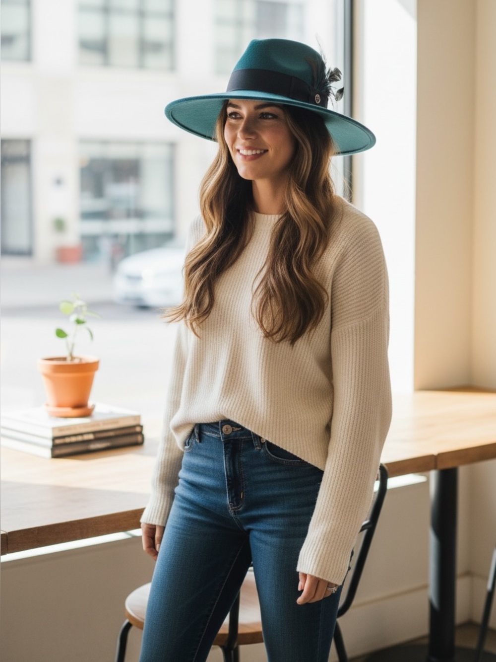 ✨🛍️ Gucci Teal Wide-Brim Fedora Hat - Size Small - Picture 4 of 5